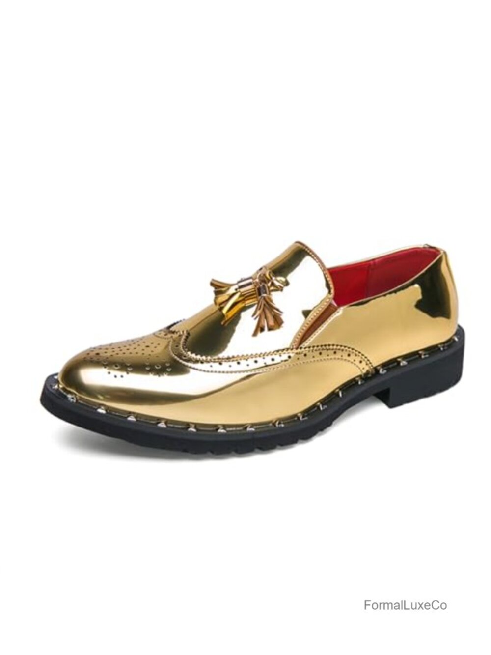 Metallic Leather Tassel Slip On Loafers Brogue Wingtip Dress Shoes